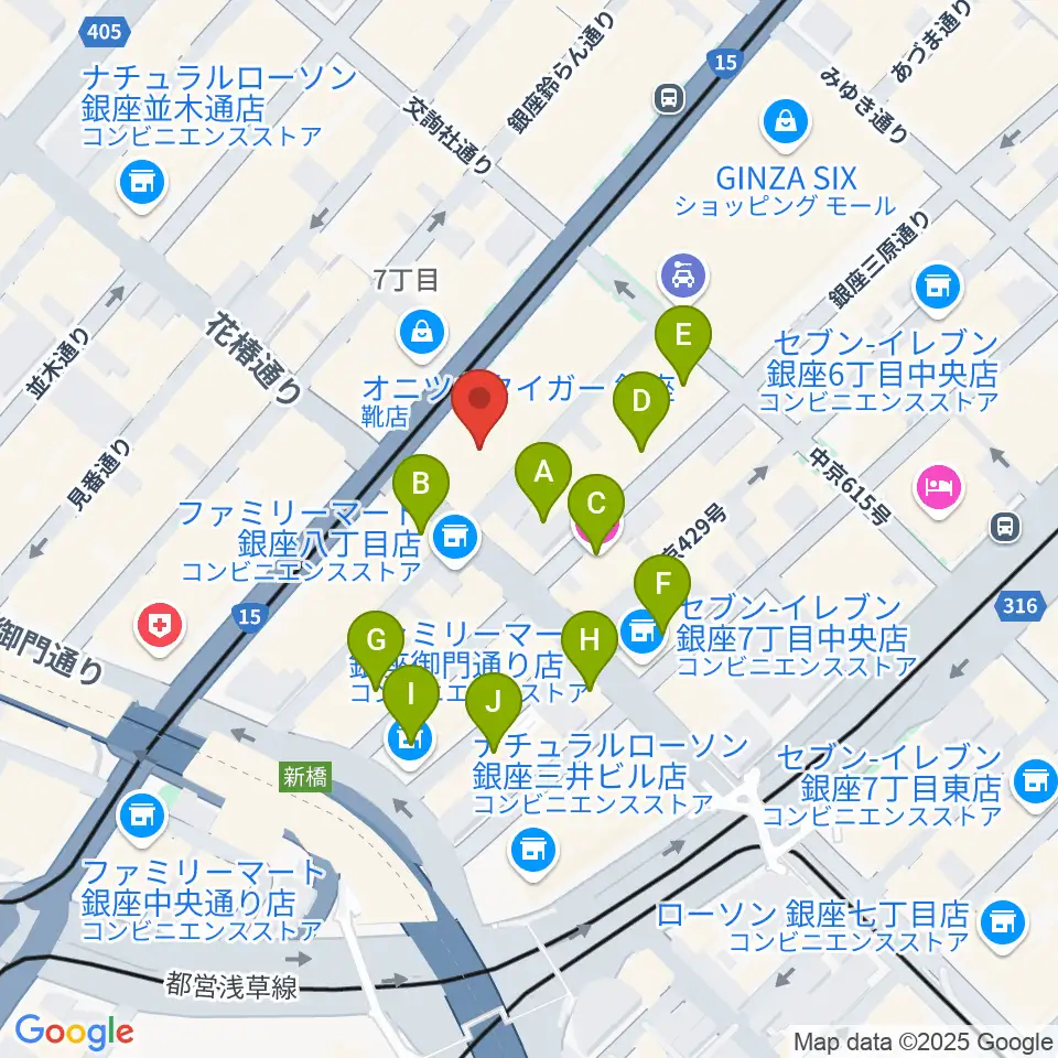 銀座ヤマハホール周辺のホテル一覧地図