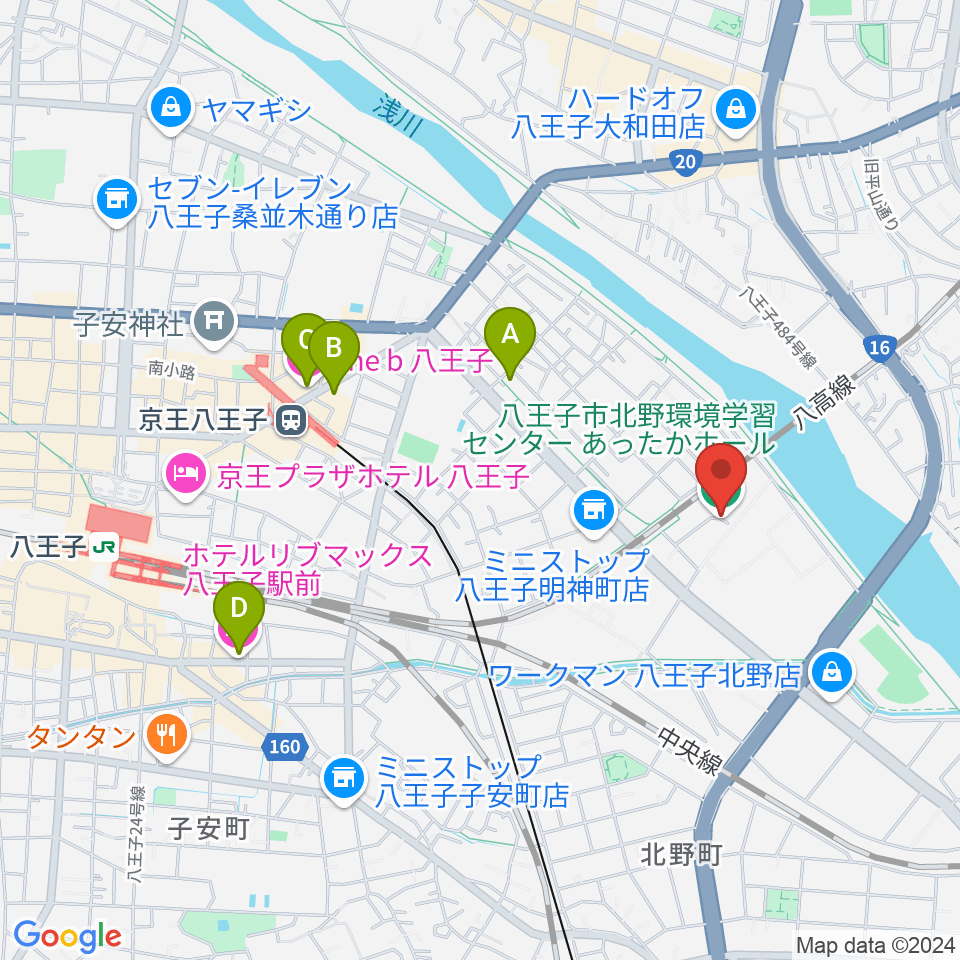 あったかホール 八王子市北野環境学習センター周辺のホテル一覧地図