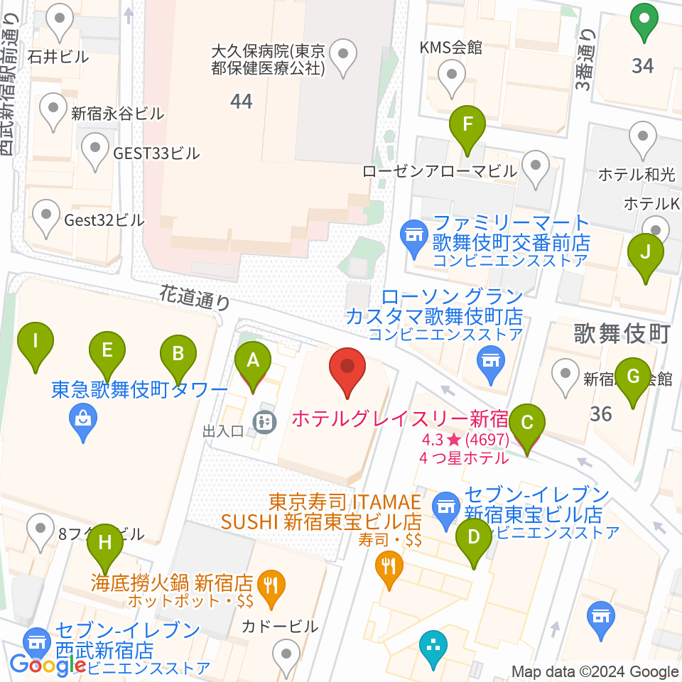 新宿FACE周辺のホテル一覧地図