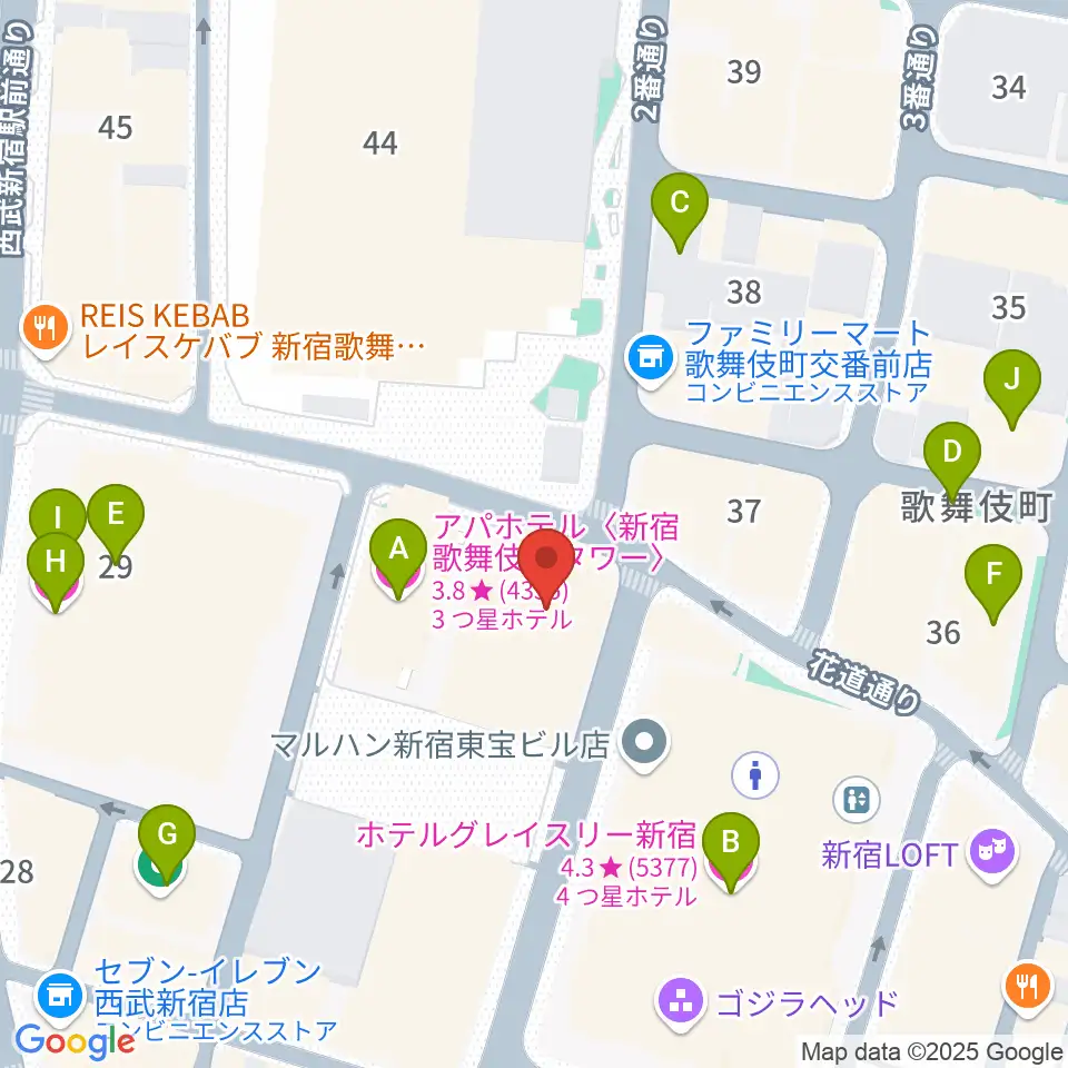 新宿FACE周辺のホテル一覧地図