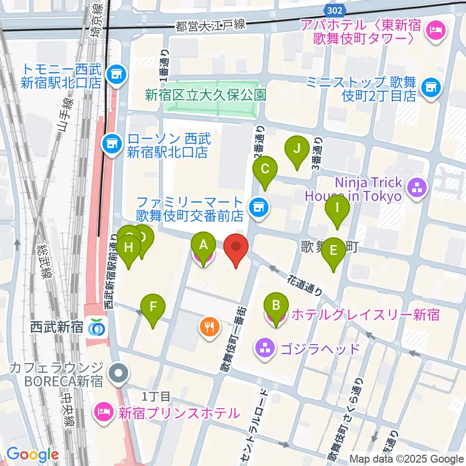 新宿FACE周辺のホテル一覧地図
