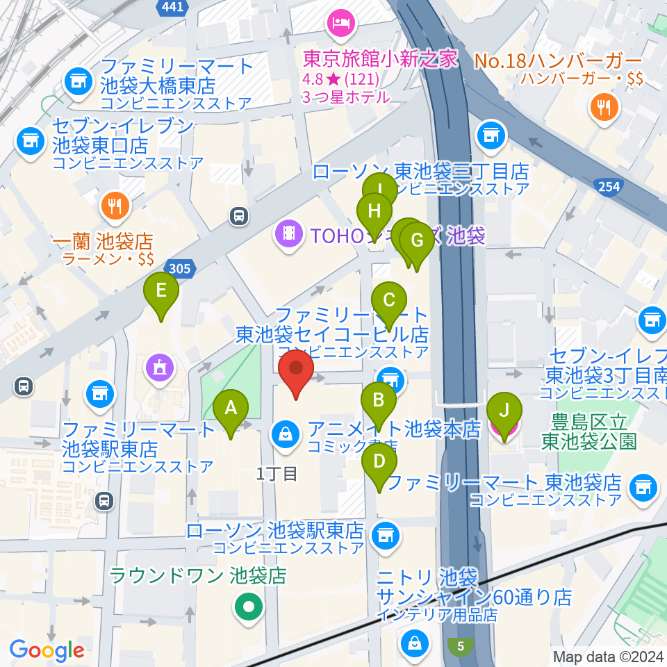 としま区民センター周辺のホテル一覧地図