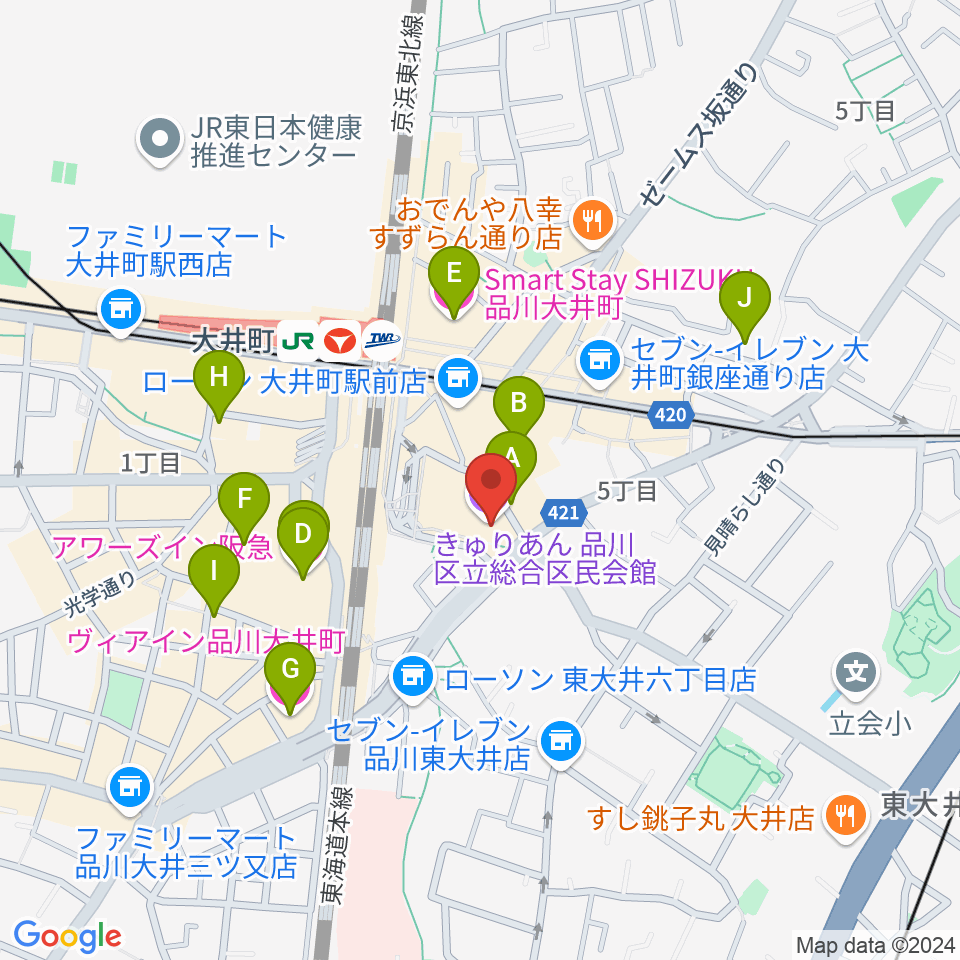 きゅりあん 品川区立総合区民会館周辺のホテル一覧地図