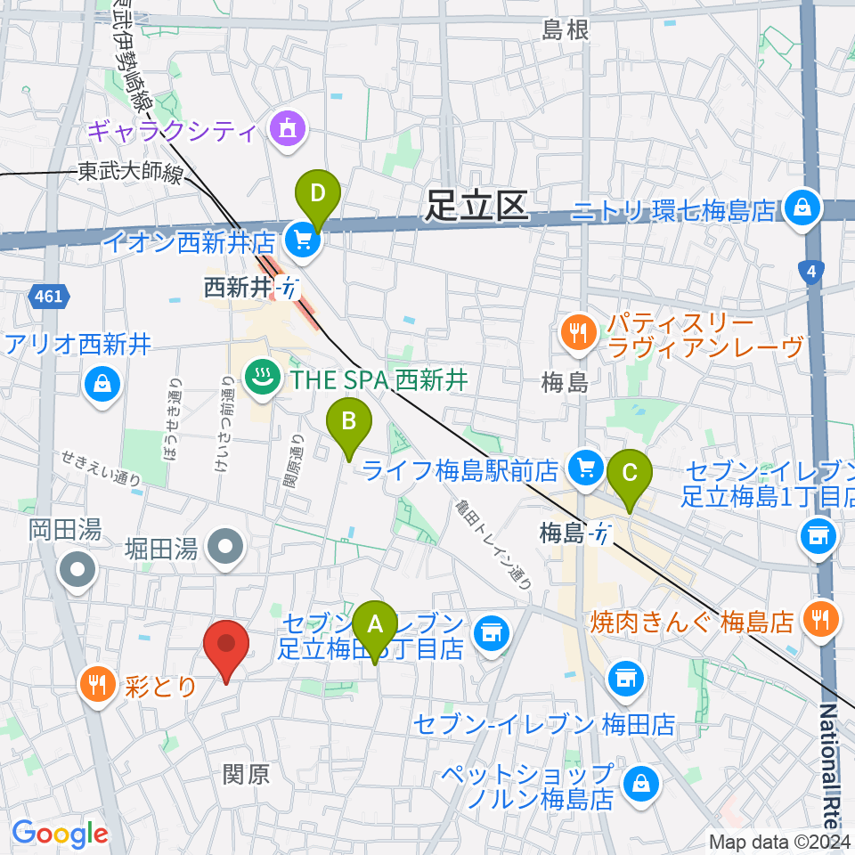 西新井カフェ・クレール周辺のホテル一覧地図