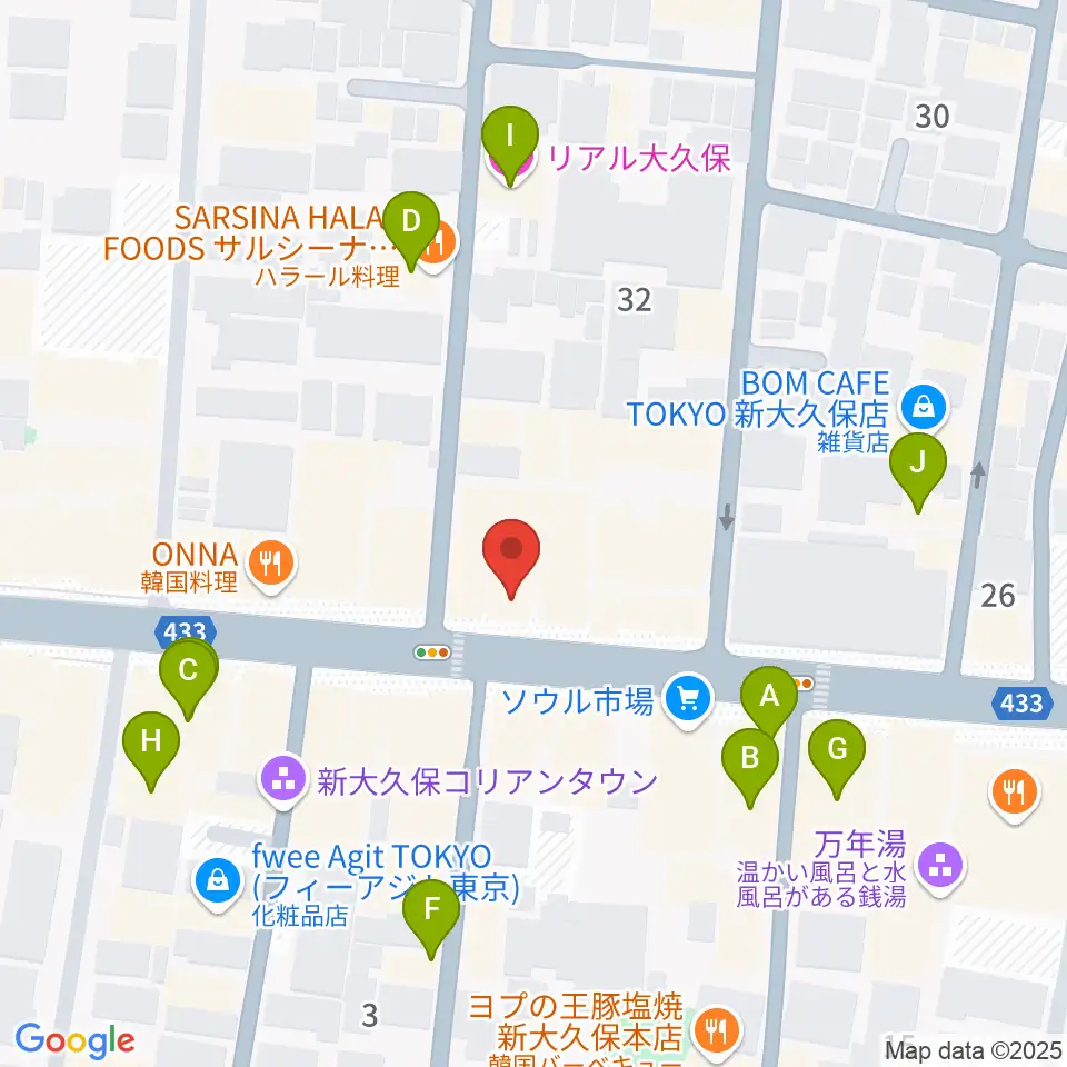 新大久保アースダム周辺のホテル一覧地図