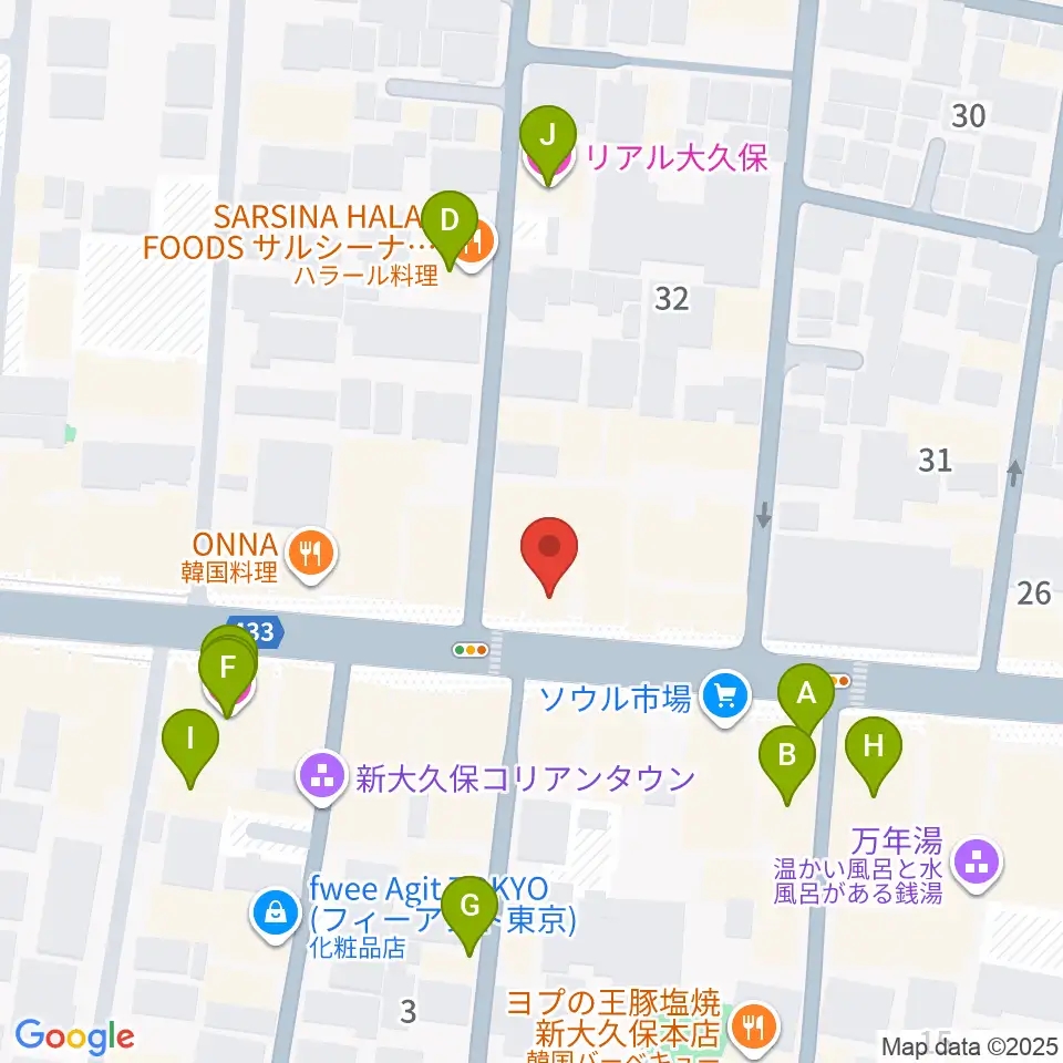新大久保アースダム周辺のホテル一覧地図