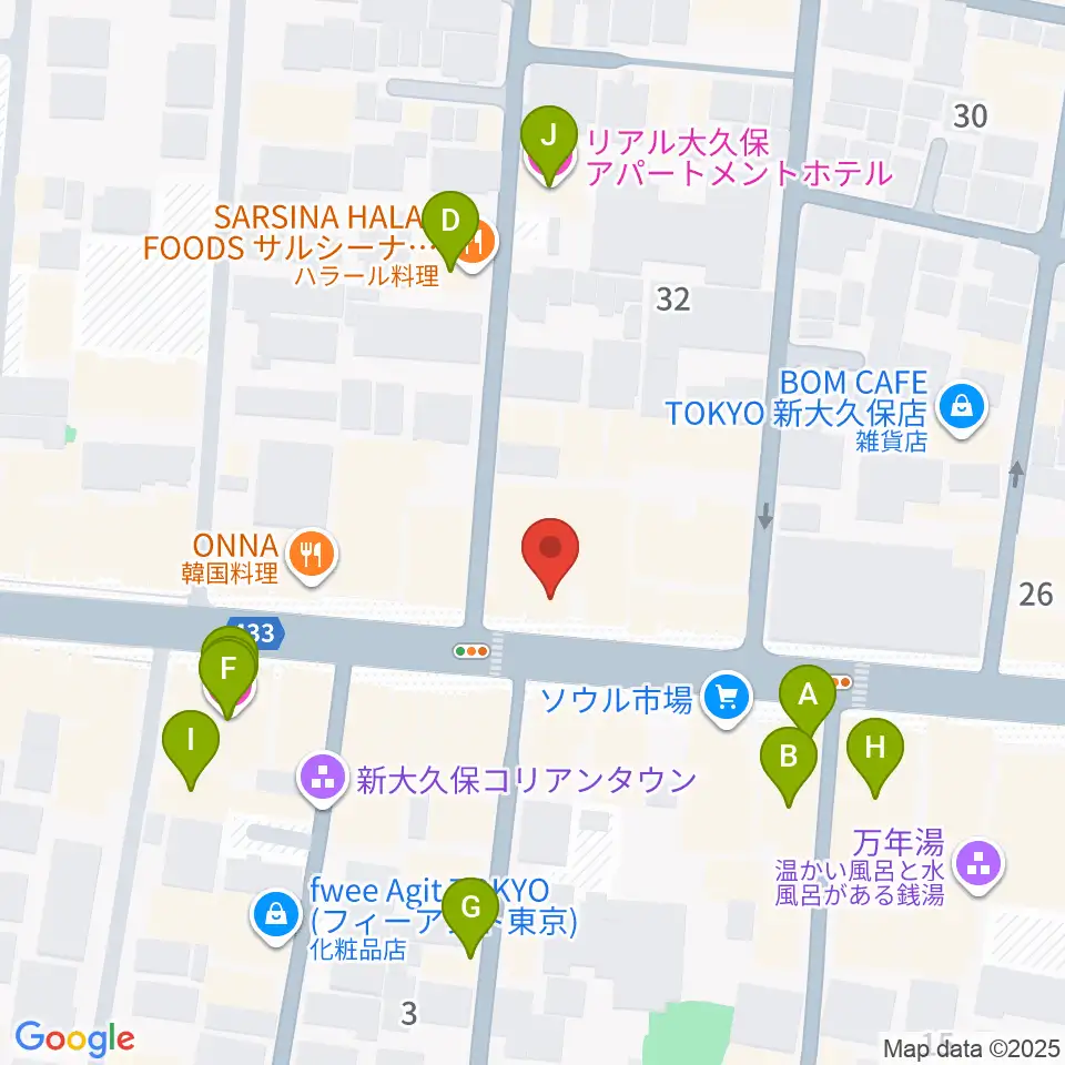 新大久保アースダム周辺のホテル一覧地図