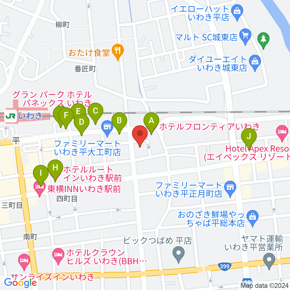 いわきソニック周辺のホテル一覧地図