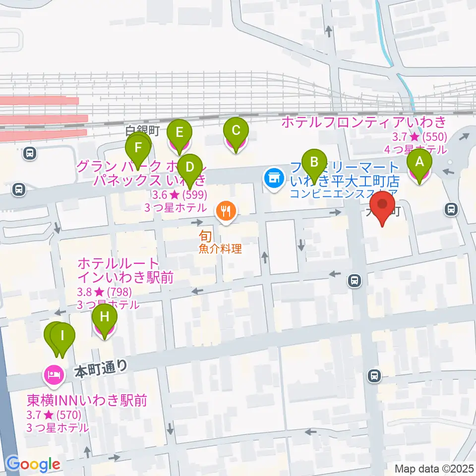 いわきソニック周辺のホテル一覧地図