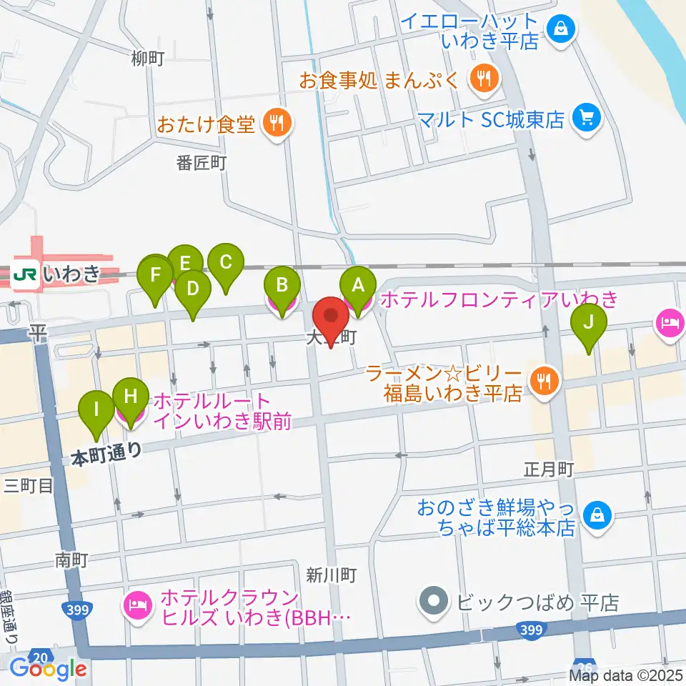 いわきソニック周辺のホテル一覧地図