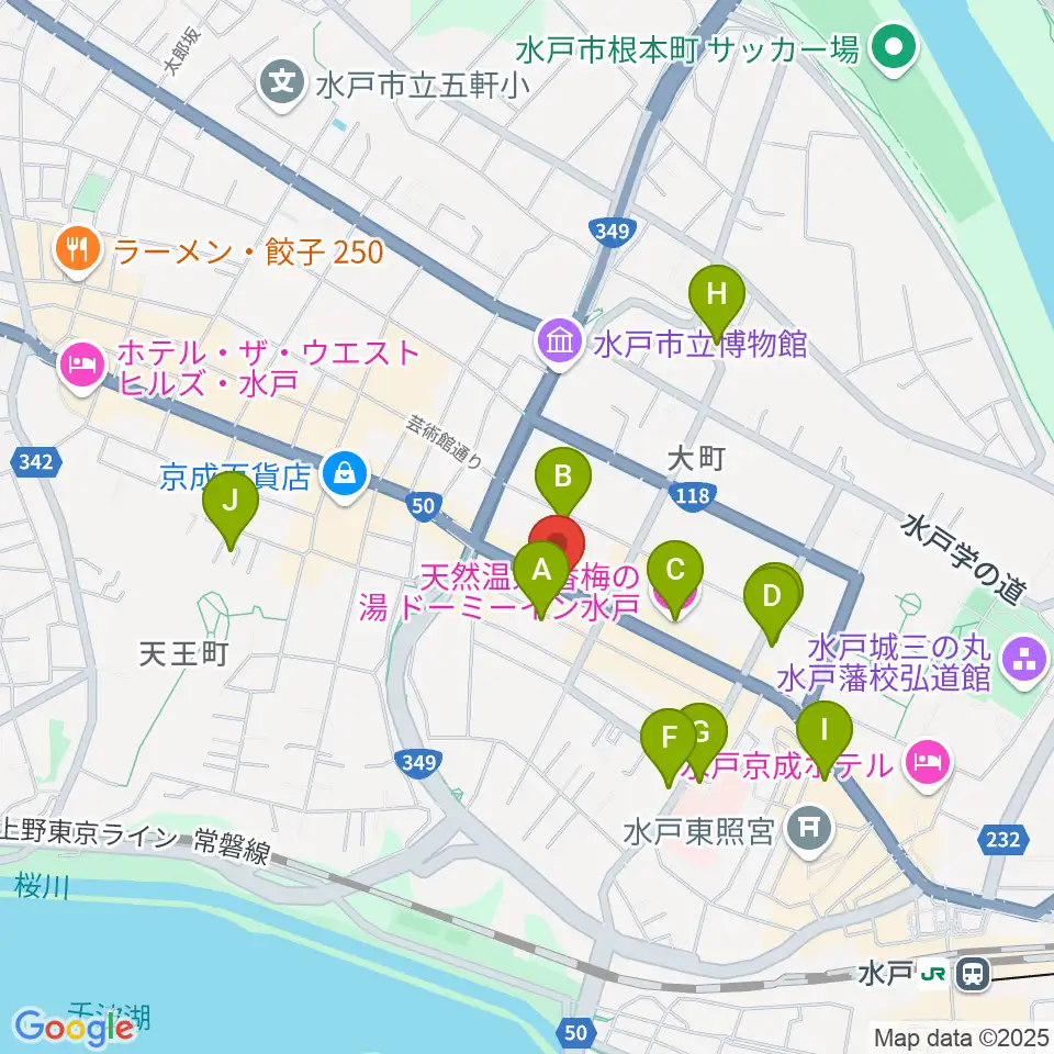 水戸SONIC周辺のホテル一覧地図