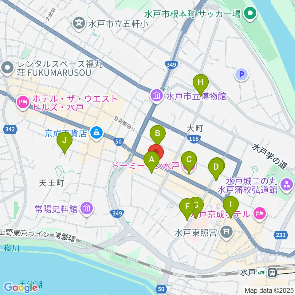 水戸SONIC周辺のホテル一覧地図