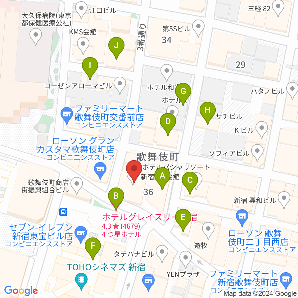 ACB HALL周辺のホテル一覧地図