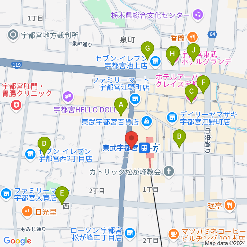 宇都宮ヘブンズロック周辺のホテル一覧地図