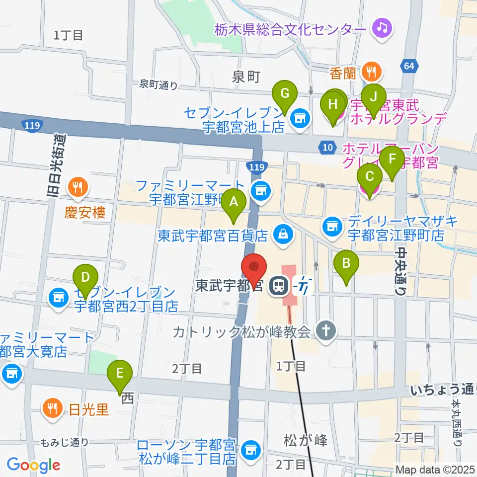 宇都宮ヘブンズロック周辺のホテル一覧地図