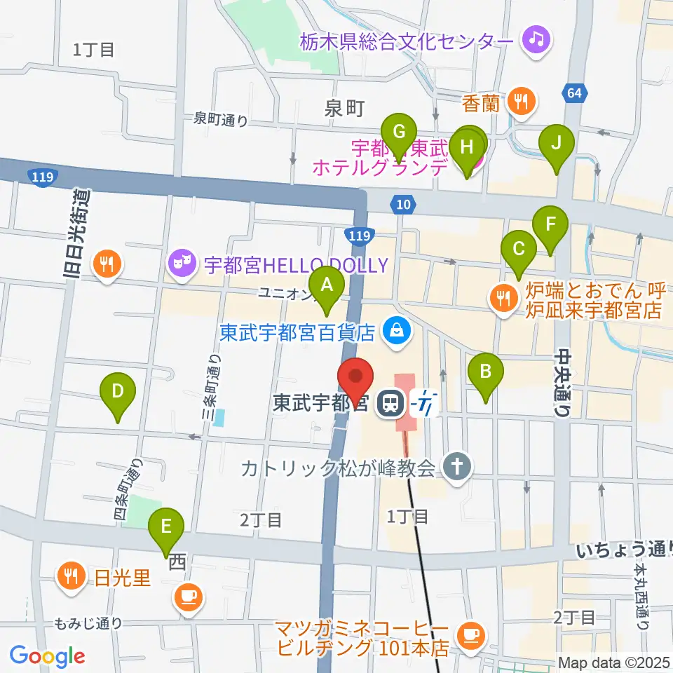 宇都宮ヘブンズロック周辺のホテル一覧地図