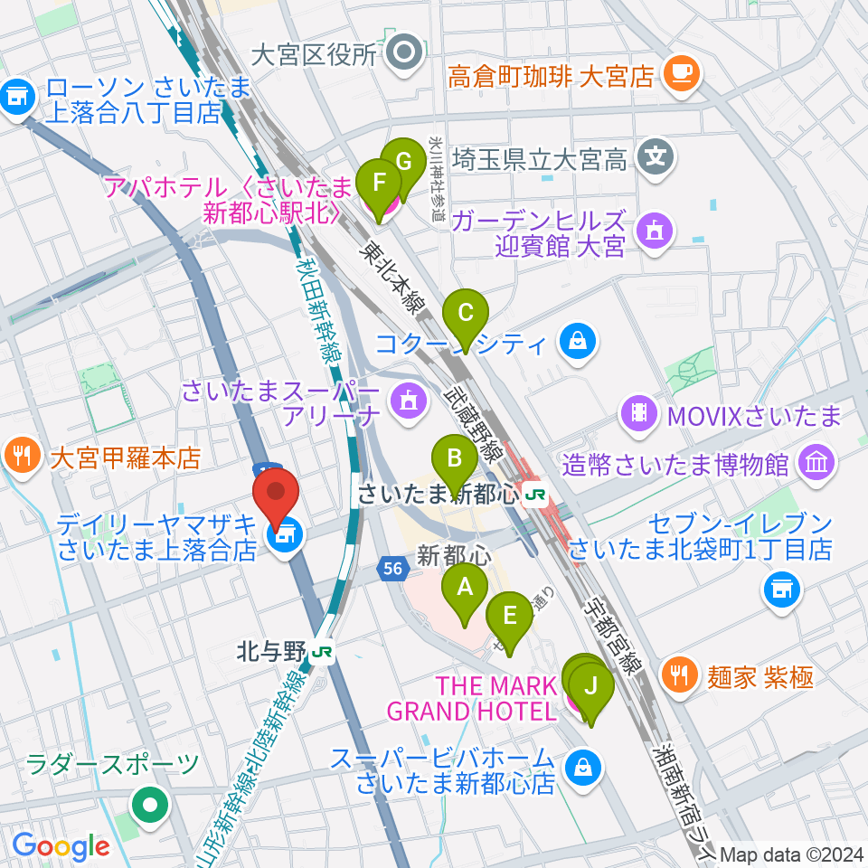 さいたま新都心ヘブンズロック周辺のホテル一覧地図