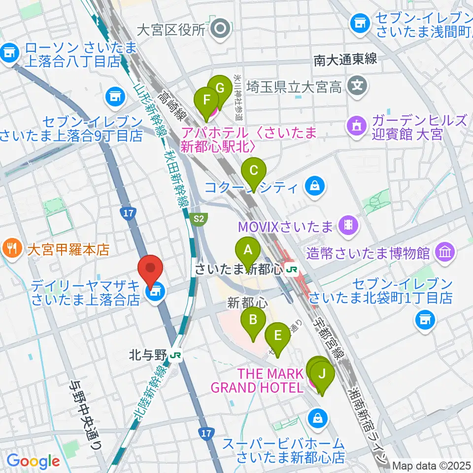 さいたま新都心ヘブンズロック周辺のホテル一覧地図