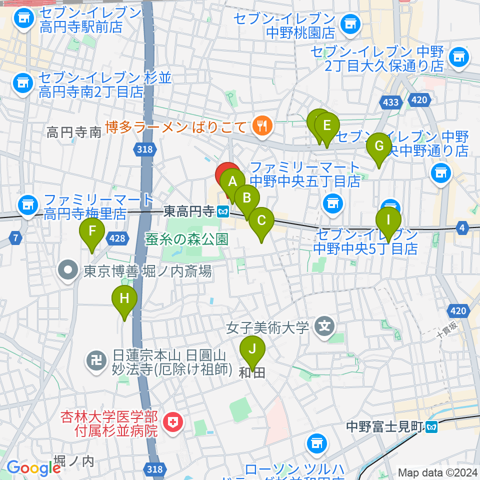 東高円寺二万電圧周辺のホテル一覧地図