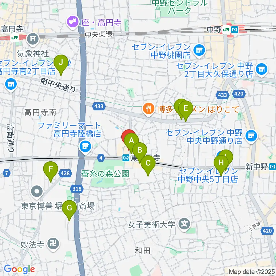 東高円寺二万電圧周辺のホテル一覧地図
