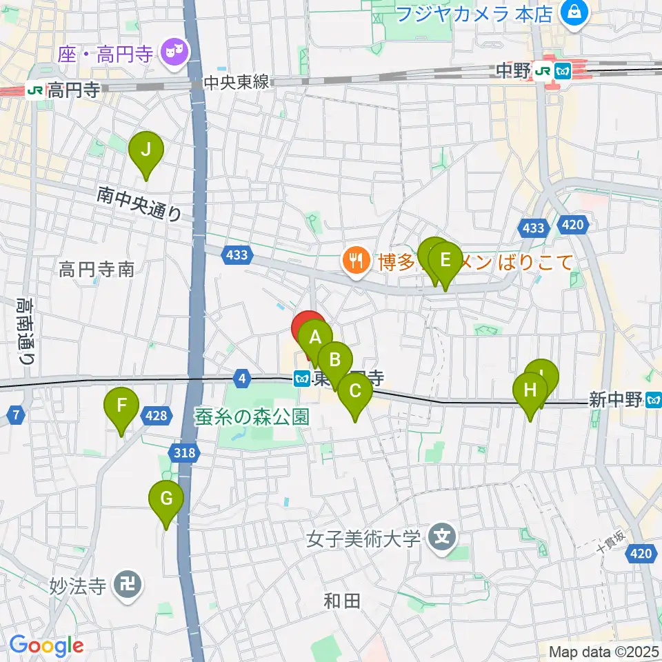 東高円寺二万電圧周辺のホテル一覧地図