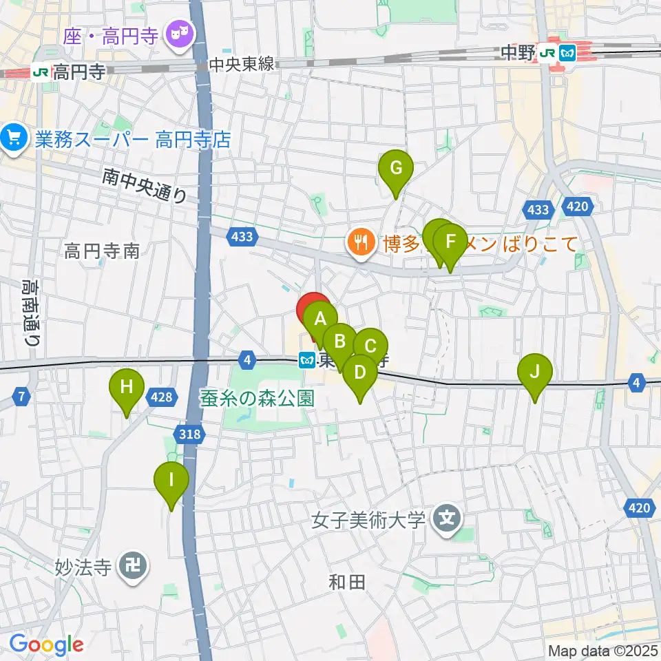 東高円寺二万電圧周辺のホテル一覧地図
