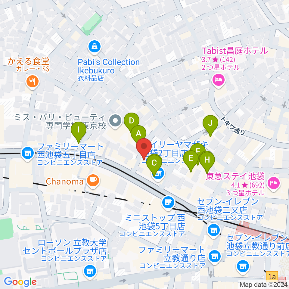 池袋バレルハウス周辺のホテル一覧地図