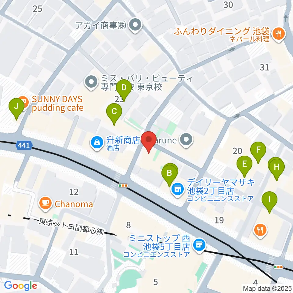 池袋バレルハウス周辺のホテル一覧地図