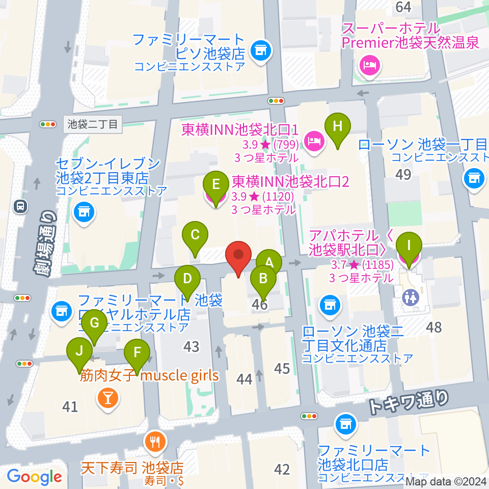 池袋手刀 チョップ周辺のホテル一覧地図