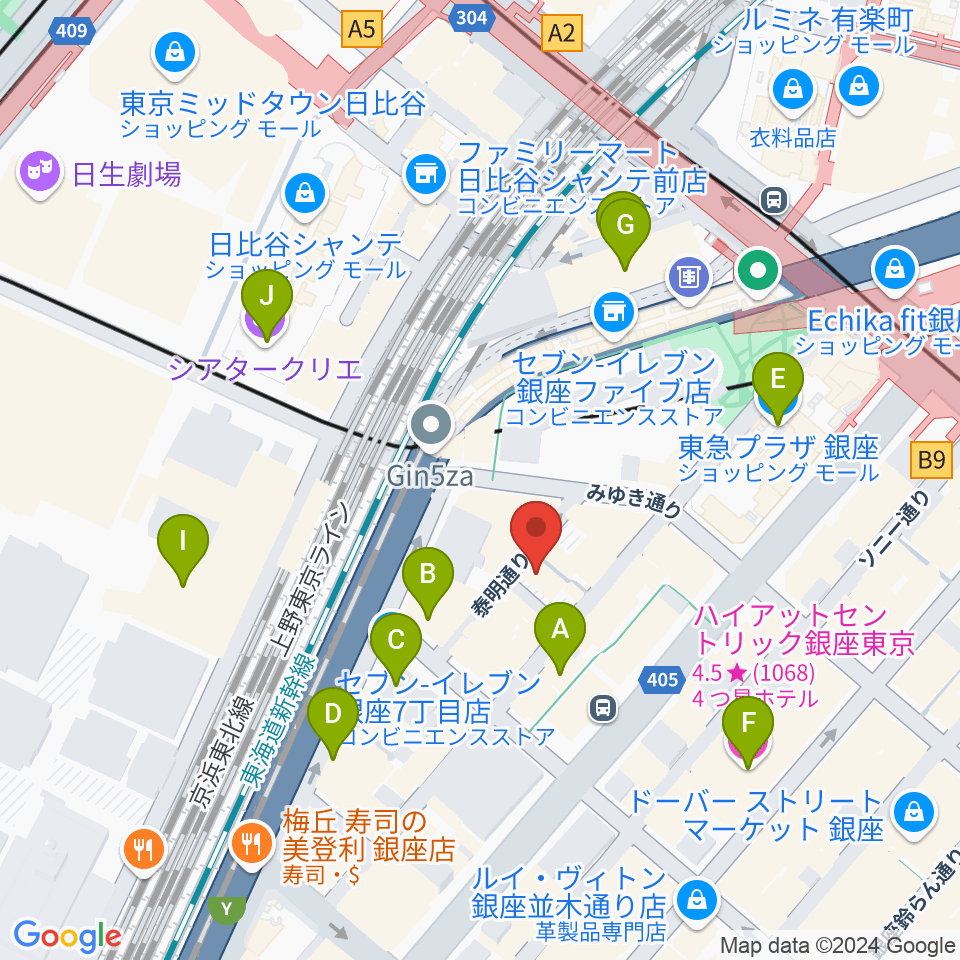 銀座ミーヤカフェ周辺のホテル一覧地図