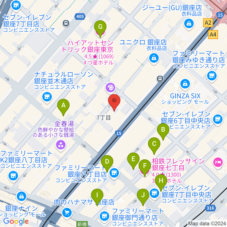 銀座ロッキートップ周辺のホテル一覧地図