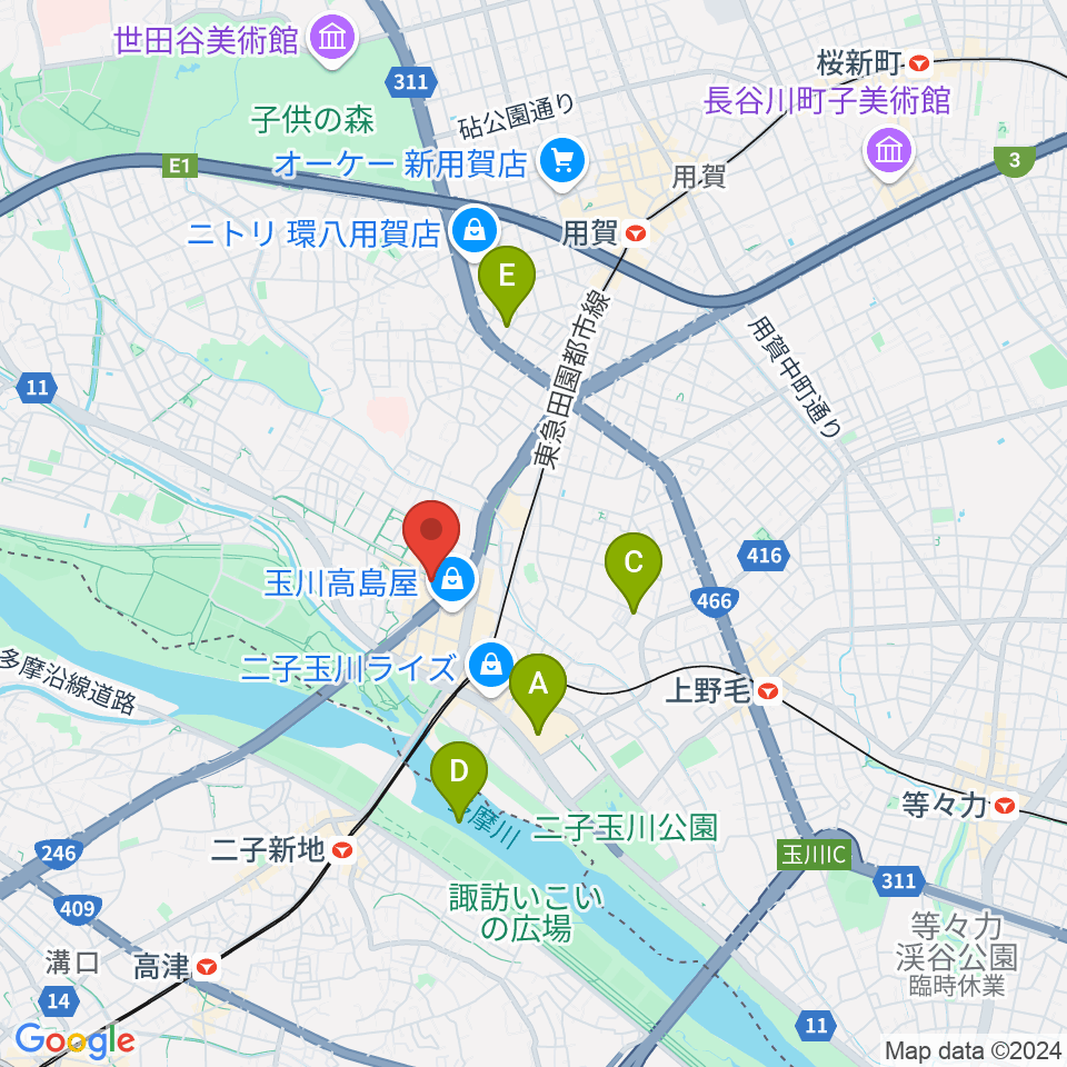 二子玉川GEMINI Theater周辺のホテル一覧地図