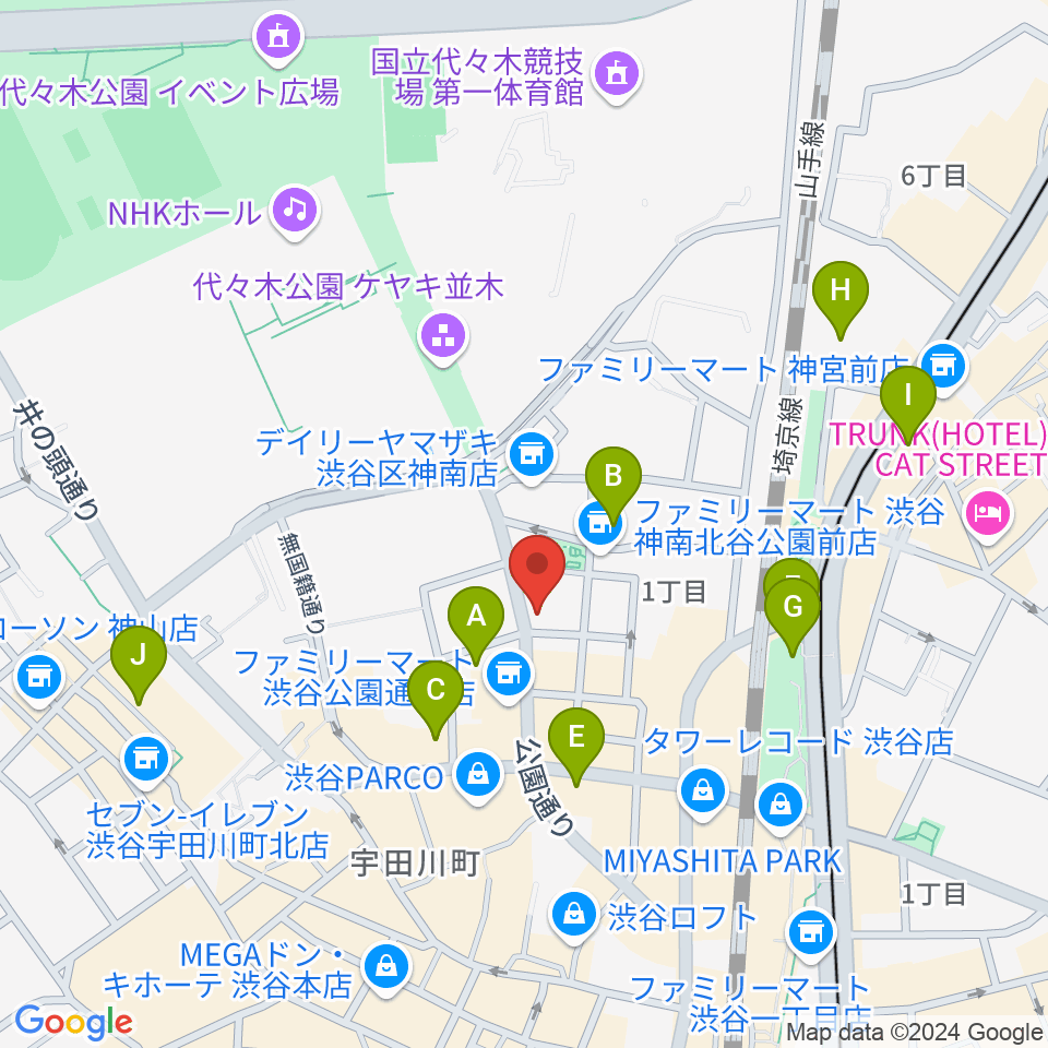 渋谷UNDERBAR周辺のホテル一覧地図