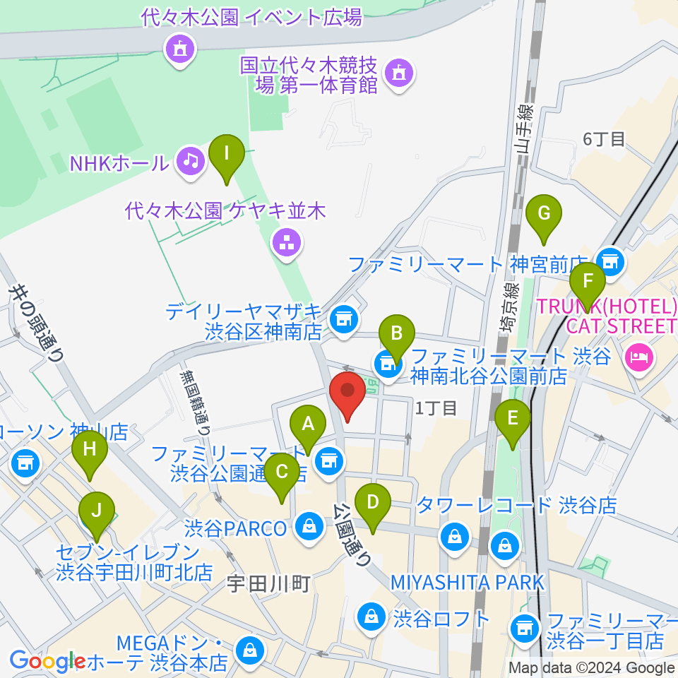 渋谷UNDERBAR周辺のホテル一覧地図