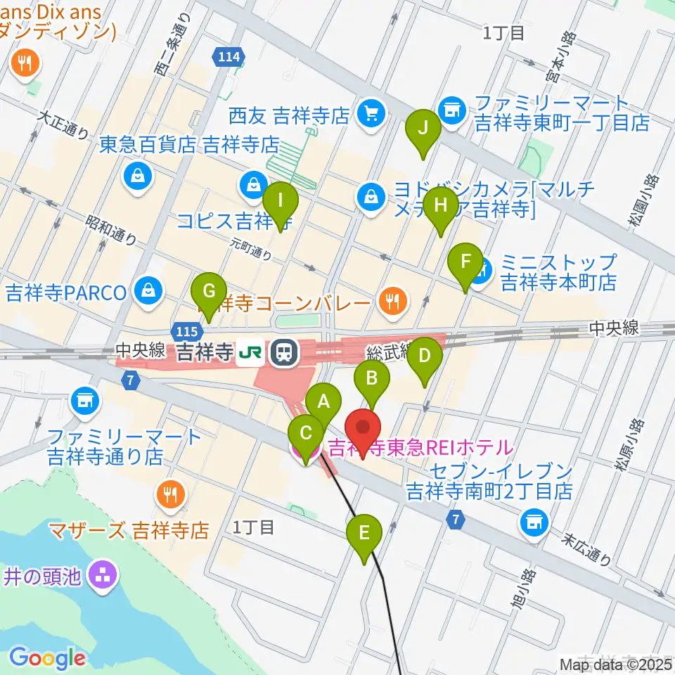吉祥寺シャッフル周辺のホテル一覧地図
