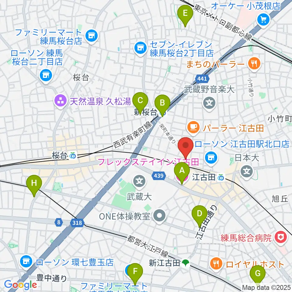 江古田フライングティーポット周辺のホテル一覧地図