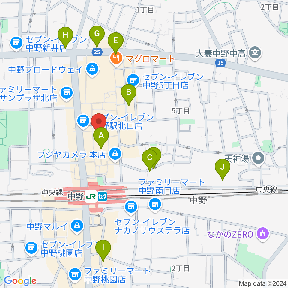 中野ブライトブラウン周辺のホテル一覧地図