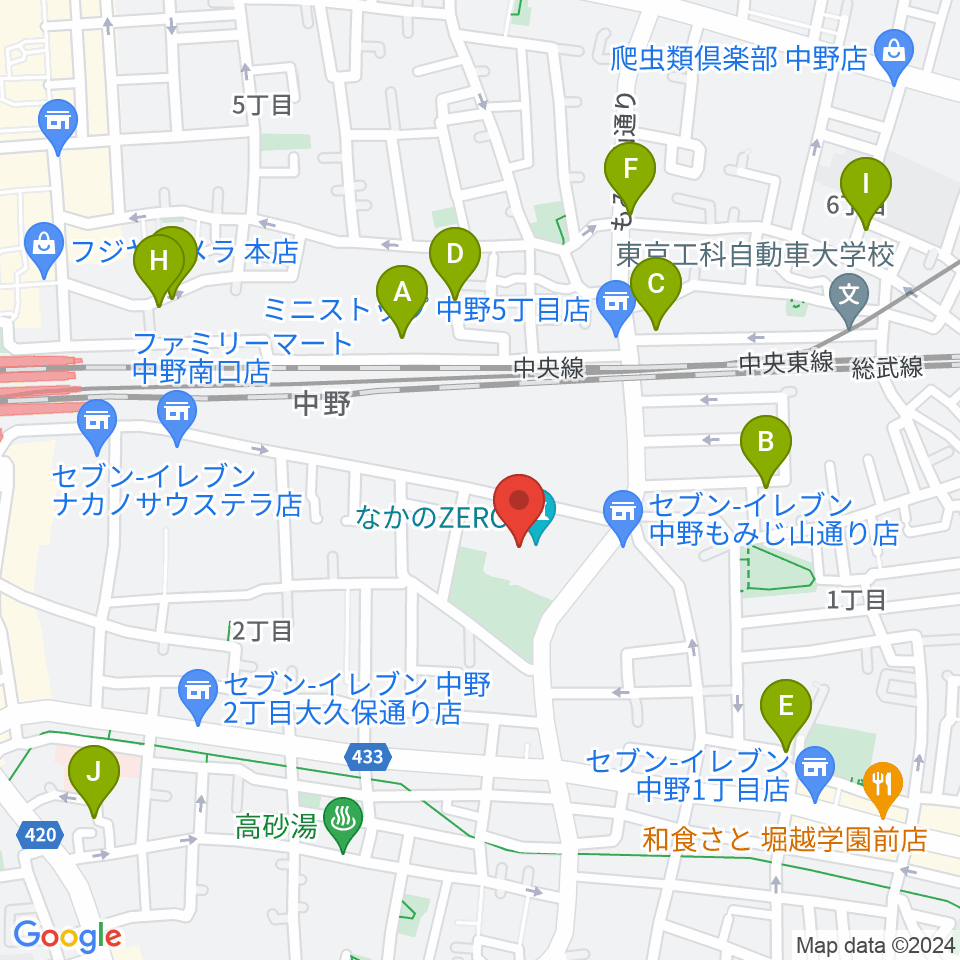 なかのZERO周辺のホテル一覧地図