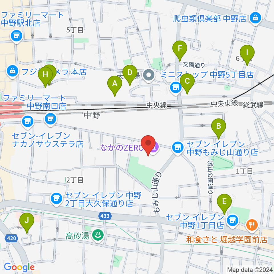 なかのZERO周辺のホテル一覧地図