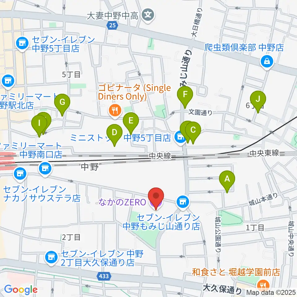 なかのZERO周辺のホテル一覧地図