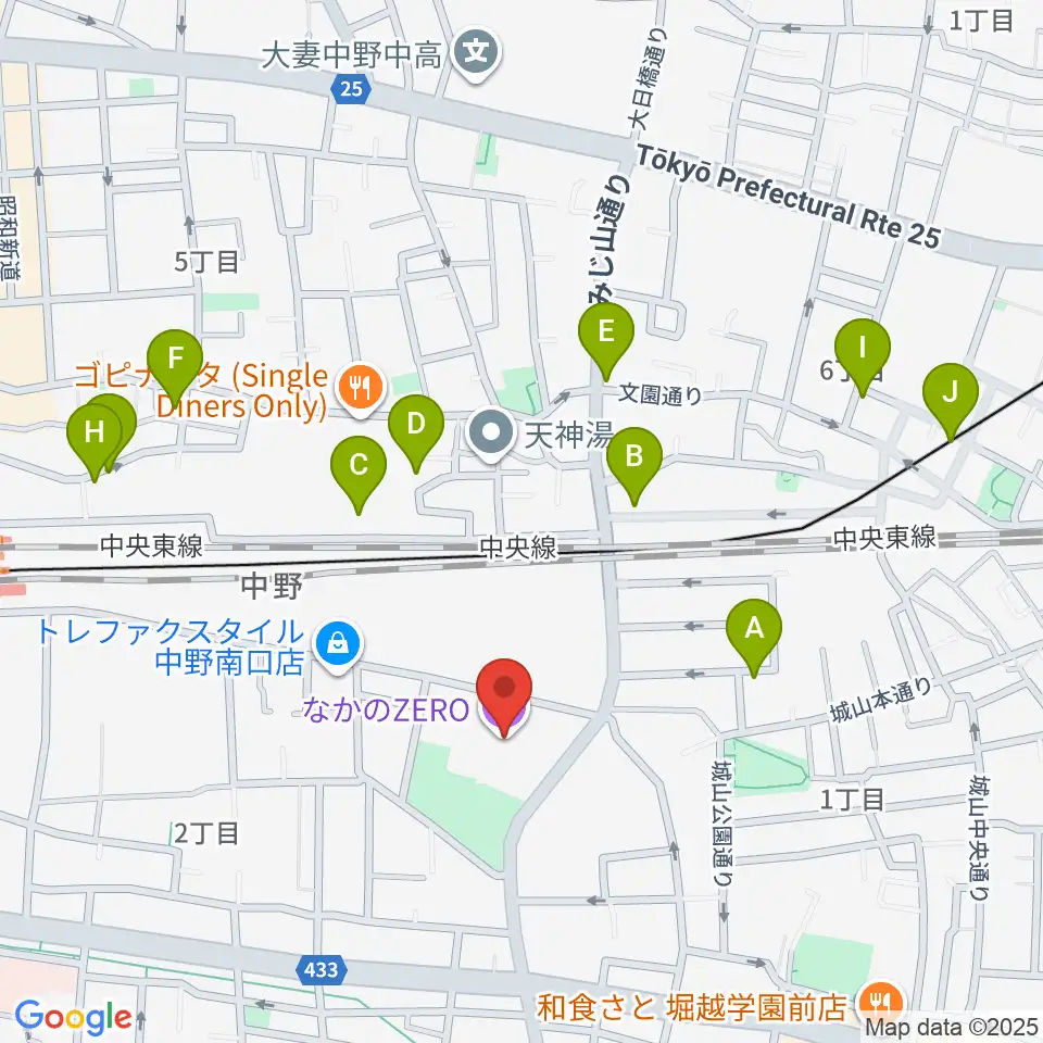 なかのZERO周辺のホテル一覧地図