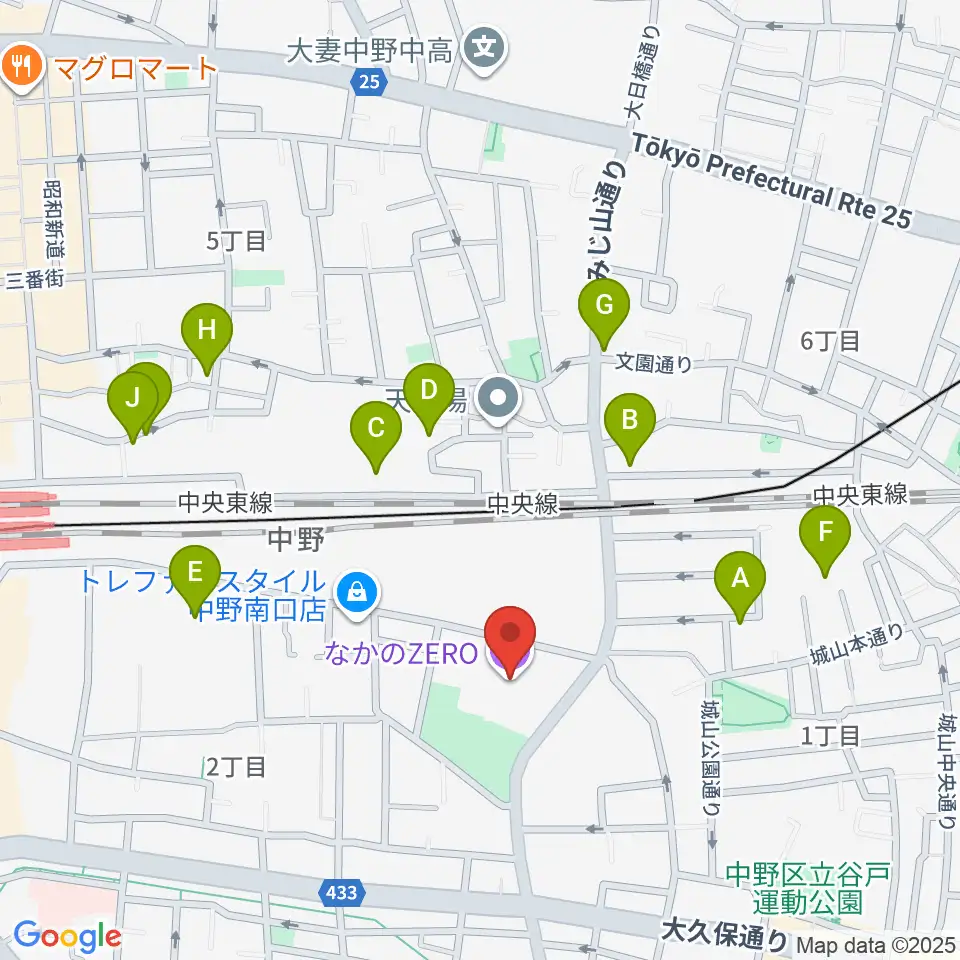 なかのZERO周辺のホテル一覧地図