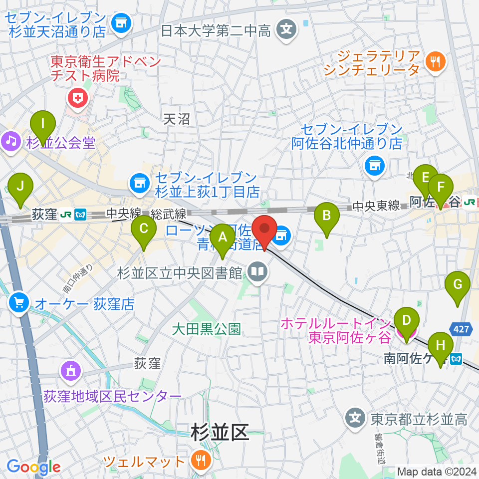 荻窪ベルベットサン周辺のホテル一覧地図