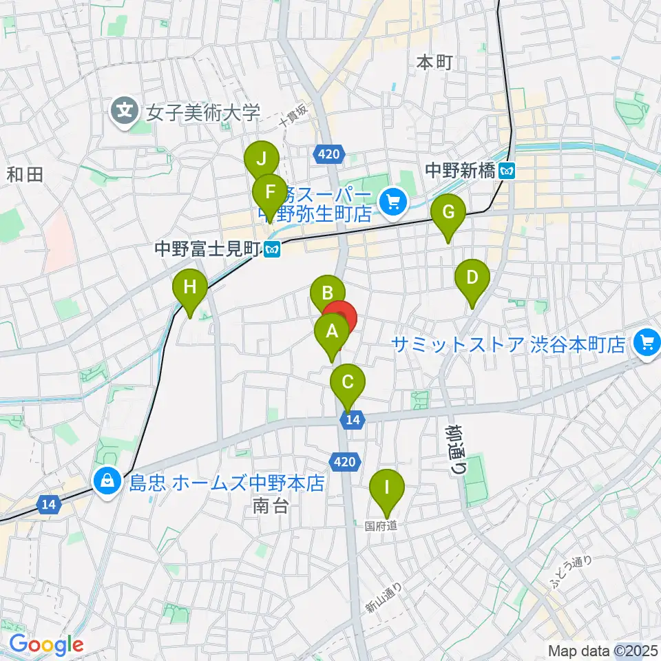 中野plan-B周辺のホテル一覧地図