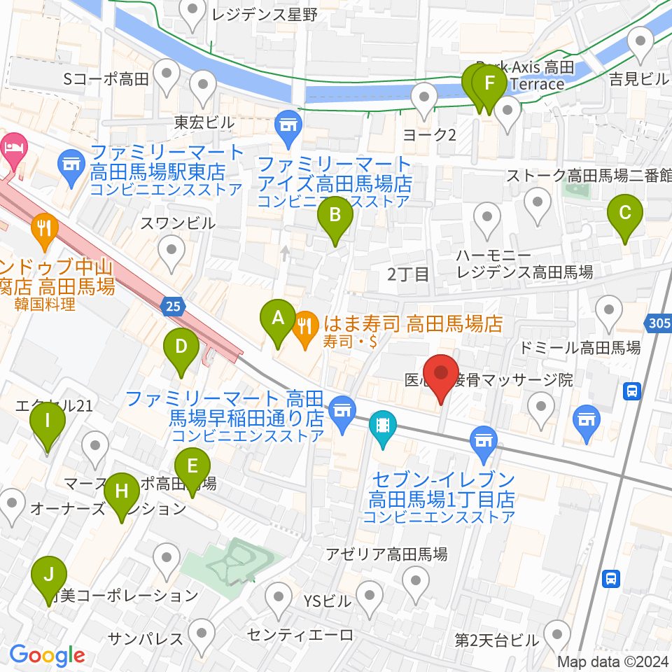 高田馬場ゲートワン周辺のホテル一覧地図