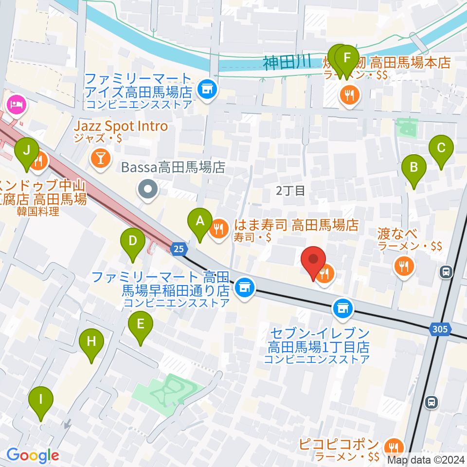 高田馬場ゲートワン周辺のホテル一覧地図