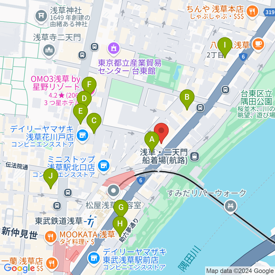 浅草ソウルトレーン周辺のホテル一覧地図