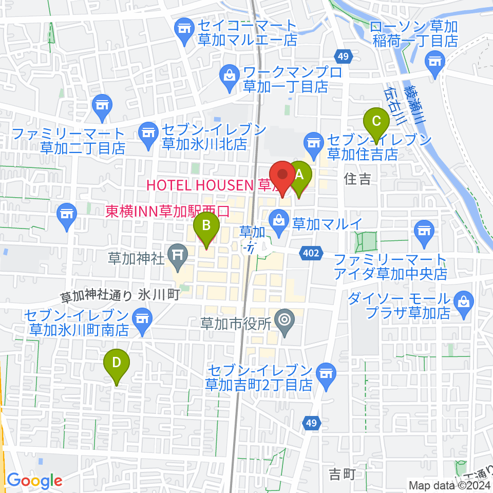 草加シュガーヒル周辺のホテル一覧地図