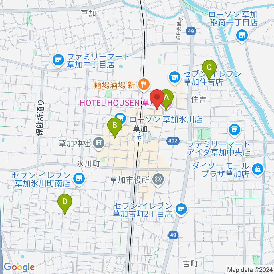 草加シュガーヒル周辺のホテル一覧地図