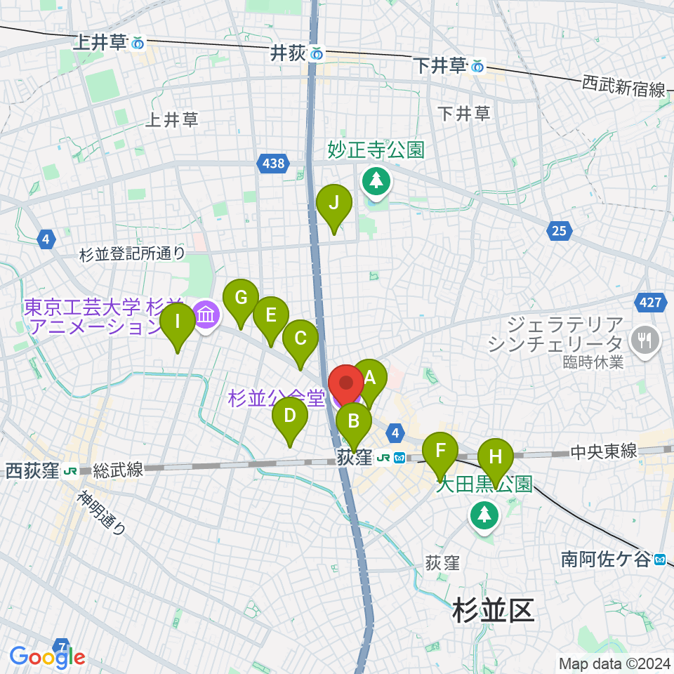 杉並公会堂周辺のホテル一覧地図